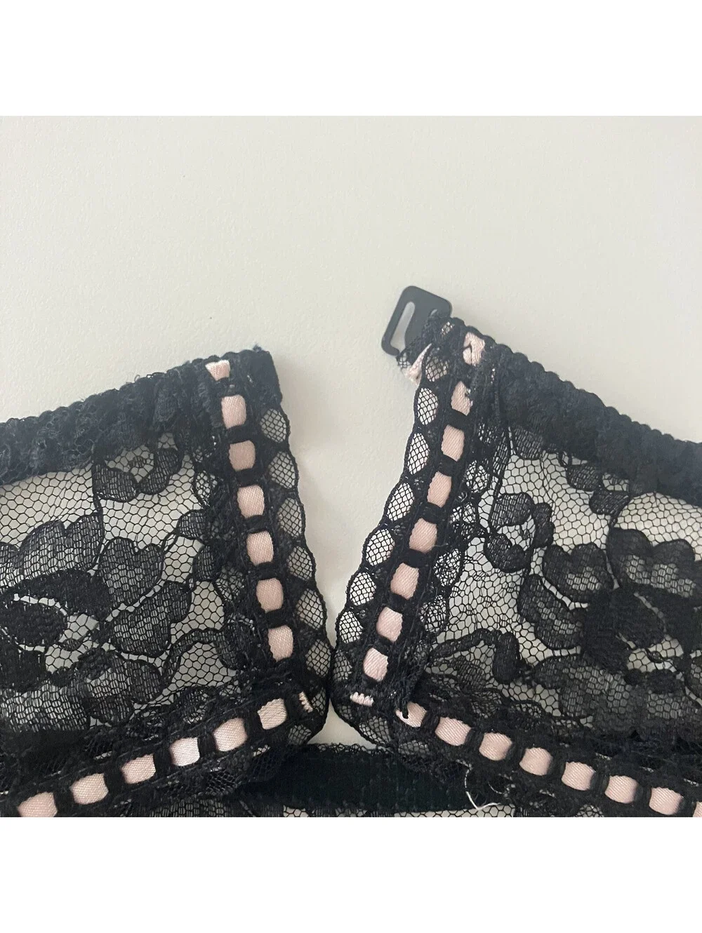 Black Lace Garter Belt Pink Bow Ribbon Sz Large 33
